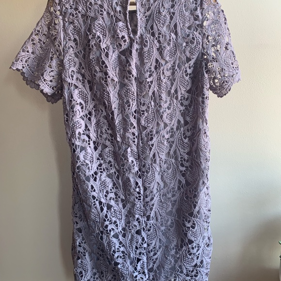 She + Sky Gray Lavender Lace Overlay Short Sleeve Mini Dress. NWT - Picture 4 of 4
